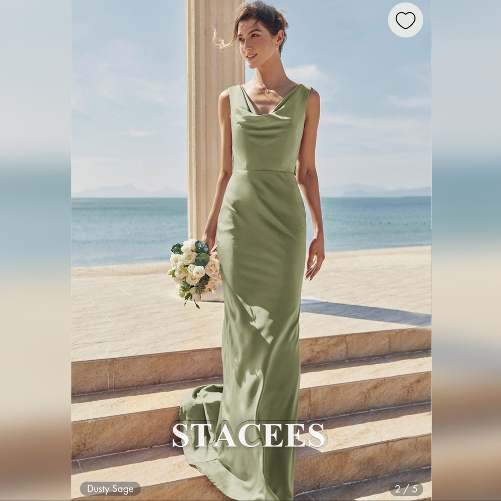 STACEES Dusty Sage Cowl Neck Dress, Sz 6
